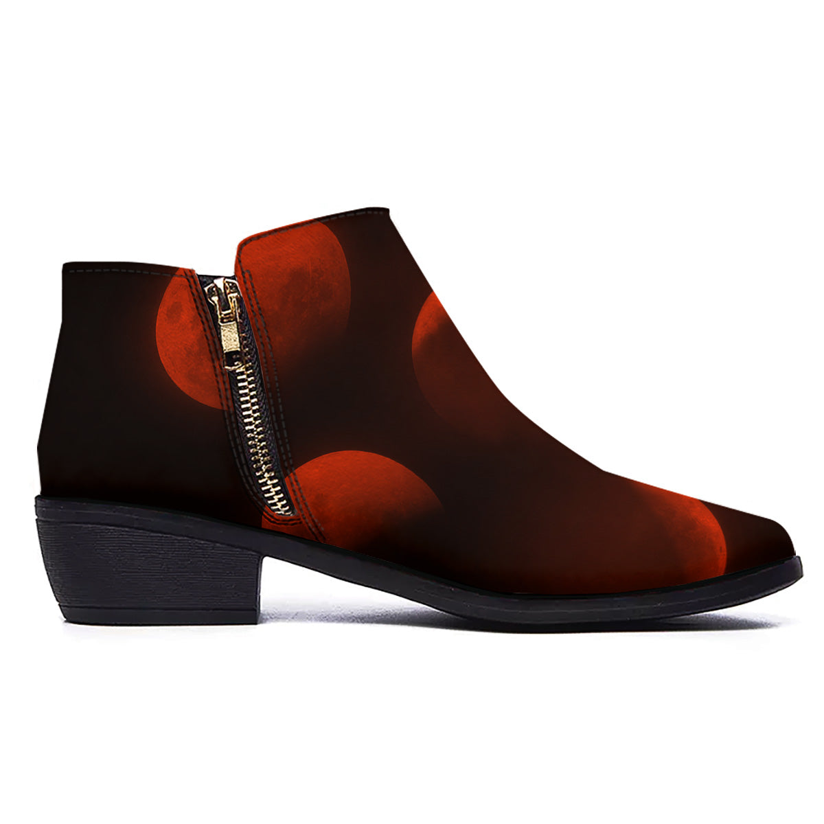 Lunar Phase Blood Moon Print Ankle Boots-grizzshop