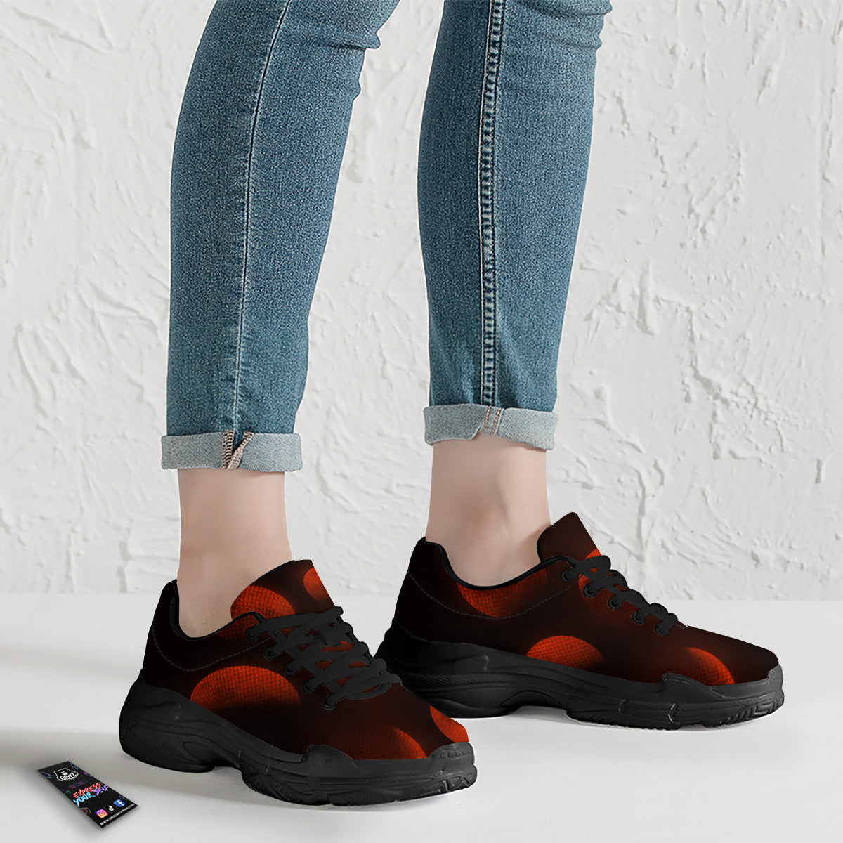 Lunar Phase Blood Moon Print Black Chunky Shoes-grizzshop