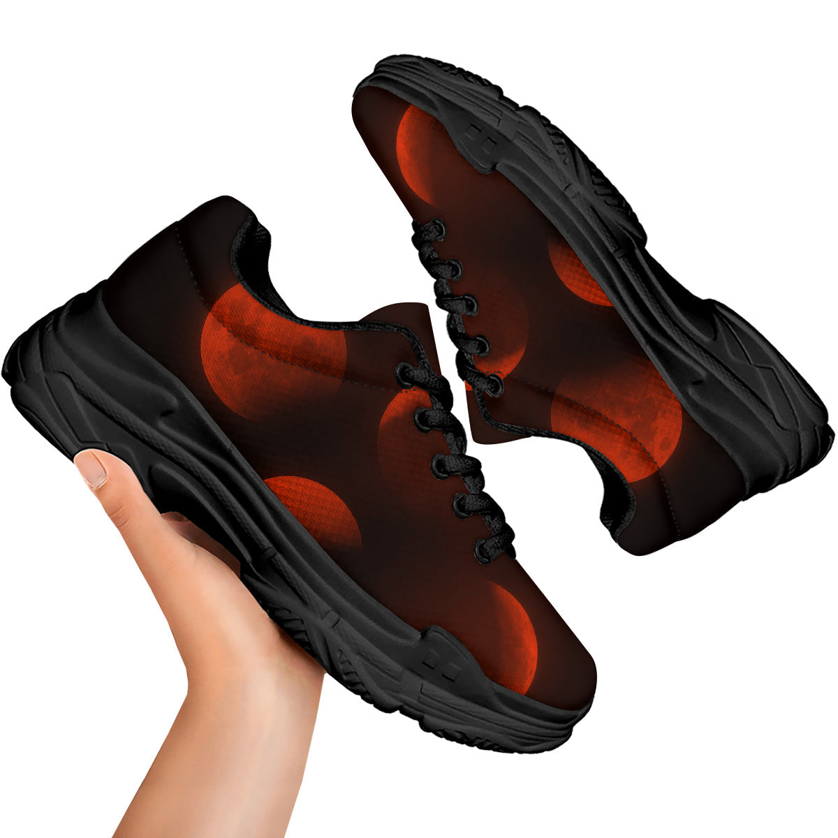 Lunar Phase Blood Moon Print Black Chunky Shoes-grizzshop