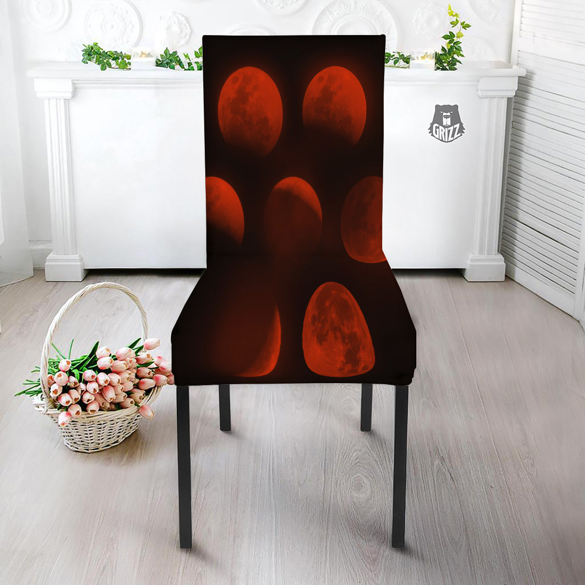 Lunar Phase Blood Moon Print Dining Chair Slipcover-grizzshop