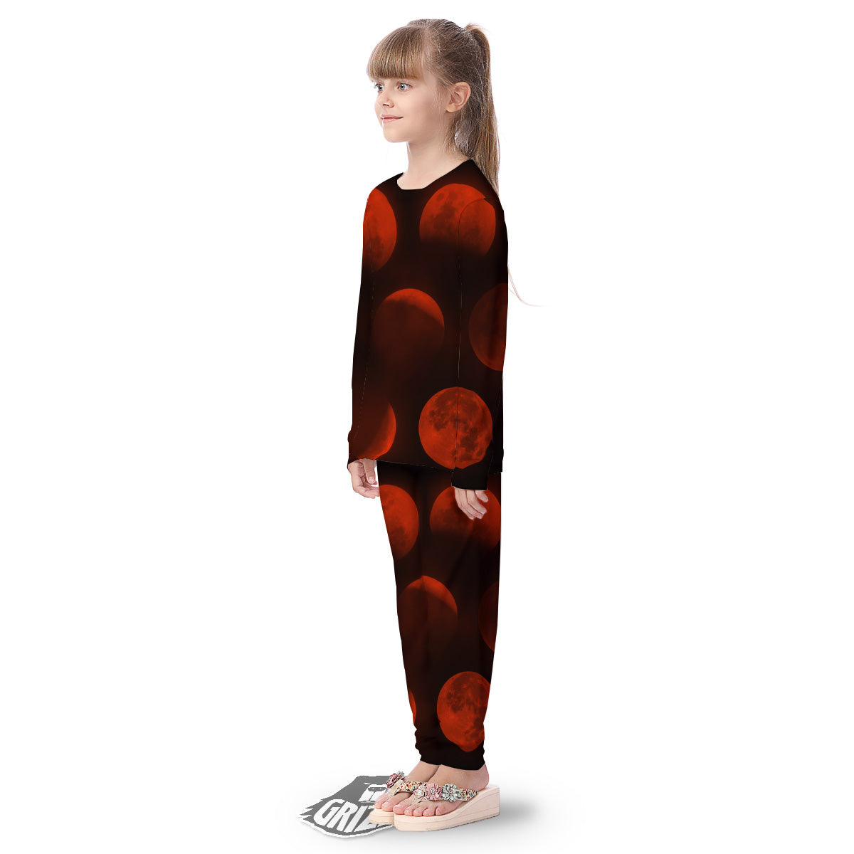 Lunar Phase Blood Moon Print Kid's Pajamas-grizzshop
