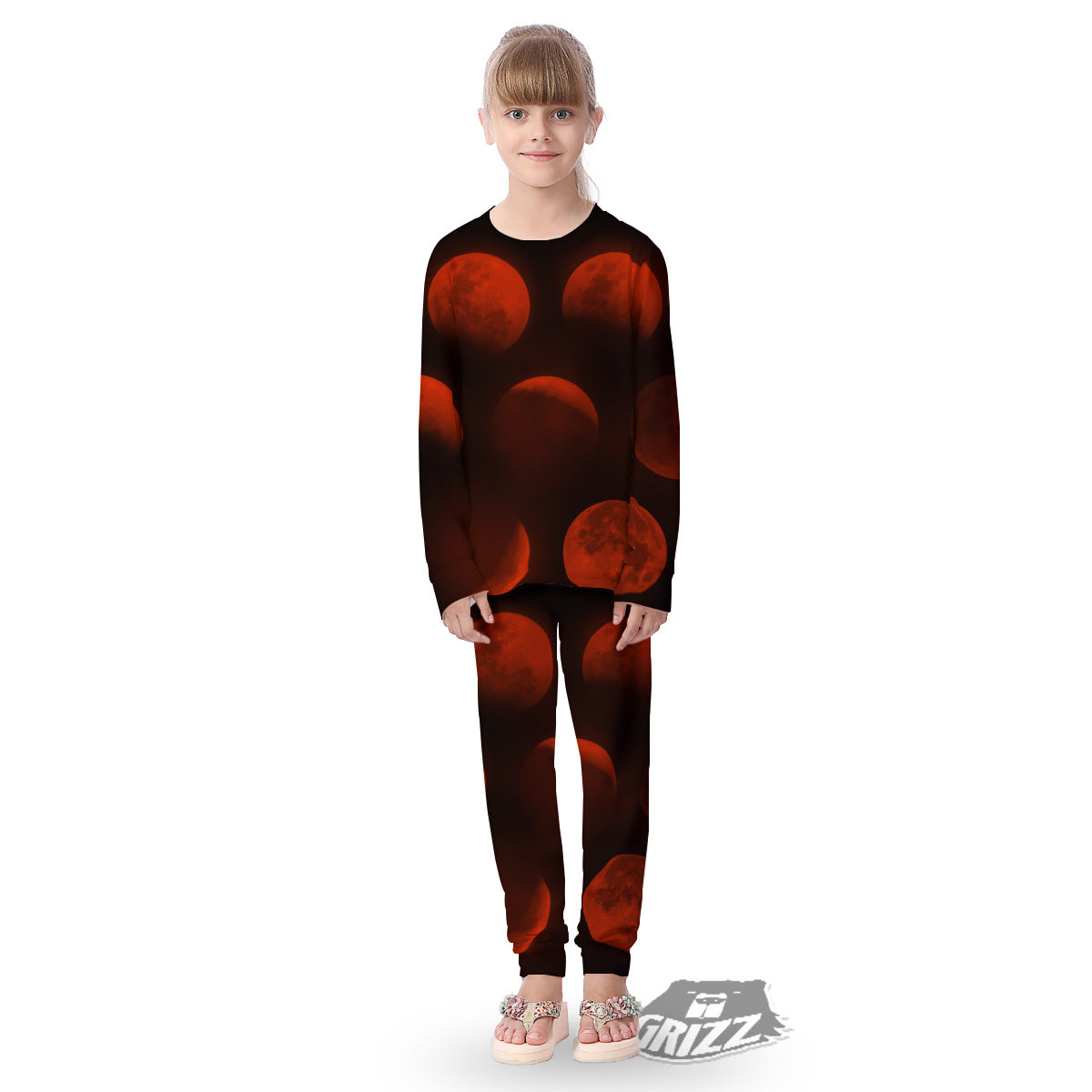 Lunar Phase Blood Moon Print Kid's Pajamas-grizzshop
