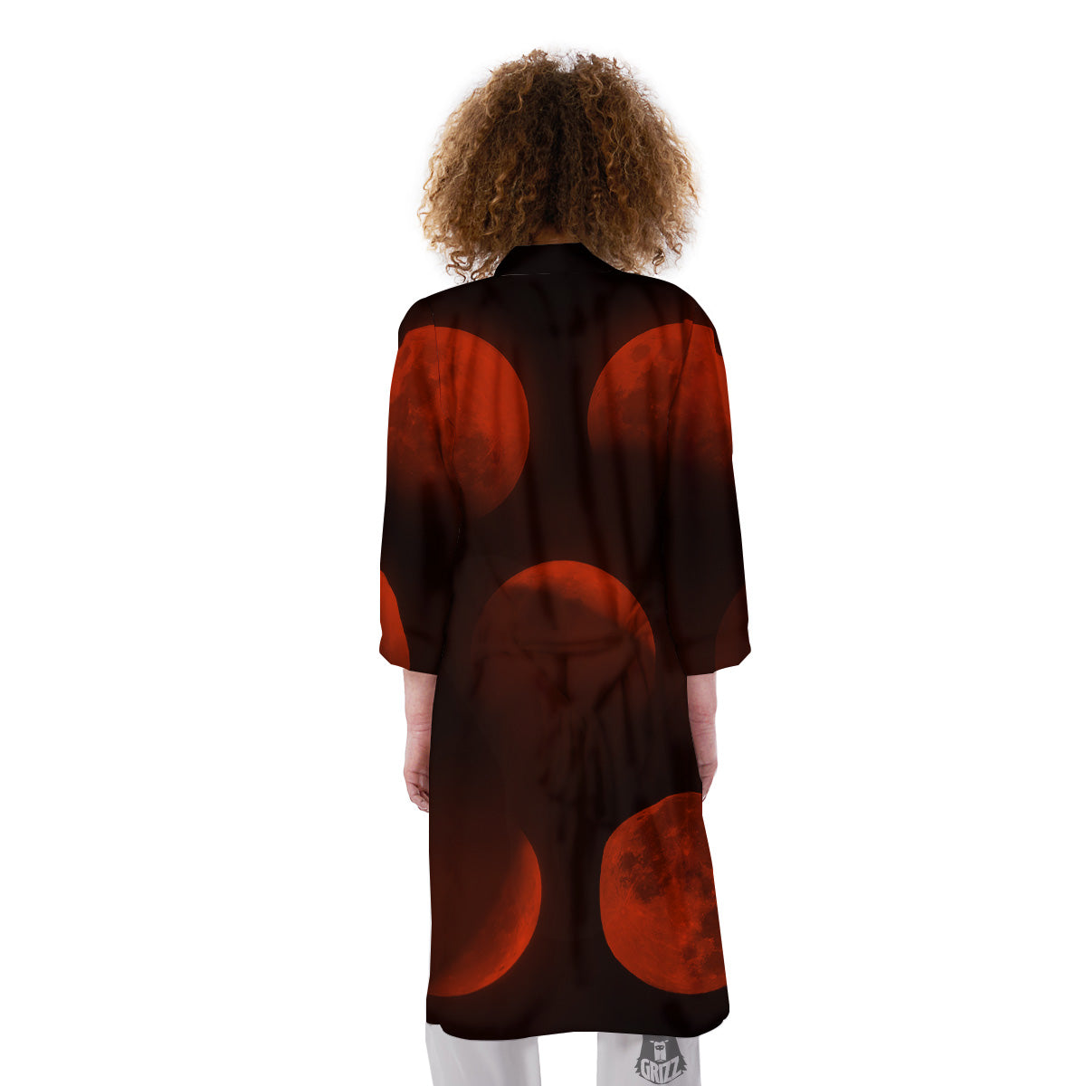 Lunar Phase Blood Moon Print Kimono-grizzshop