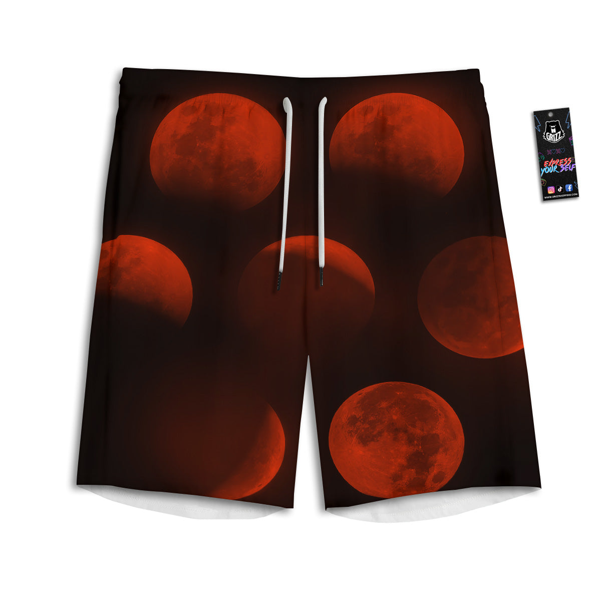 Lunar Phase Blood Moon Print Men's Athletic Shorts