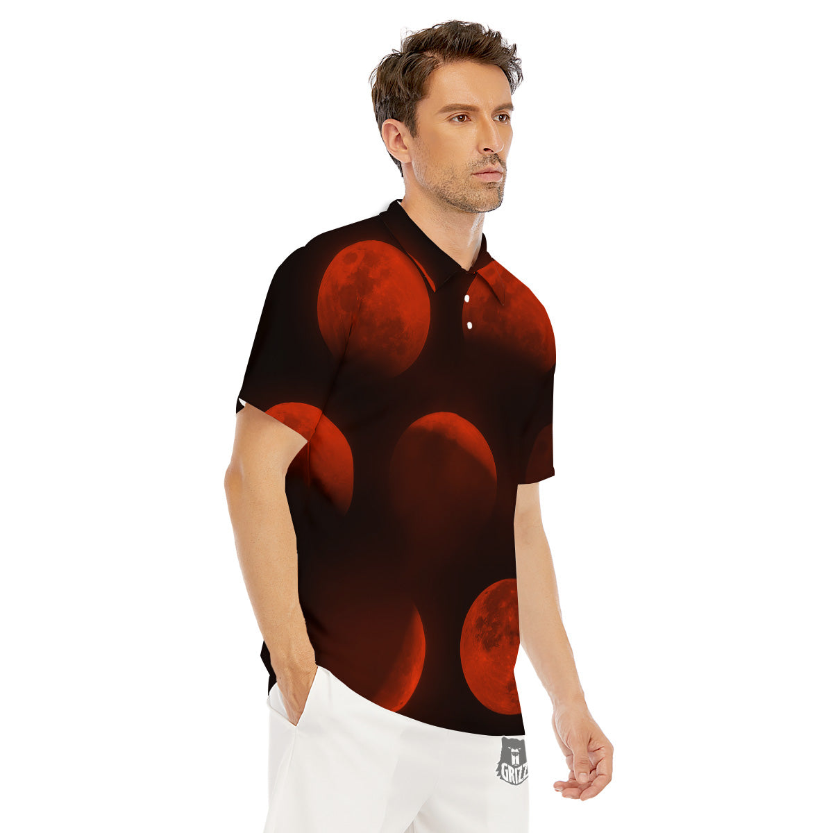 Lunar Phase Blood Moon Print Men's Golf Shirts-grizzshop