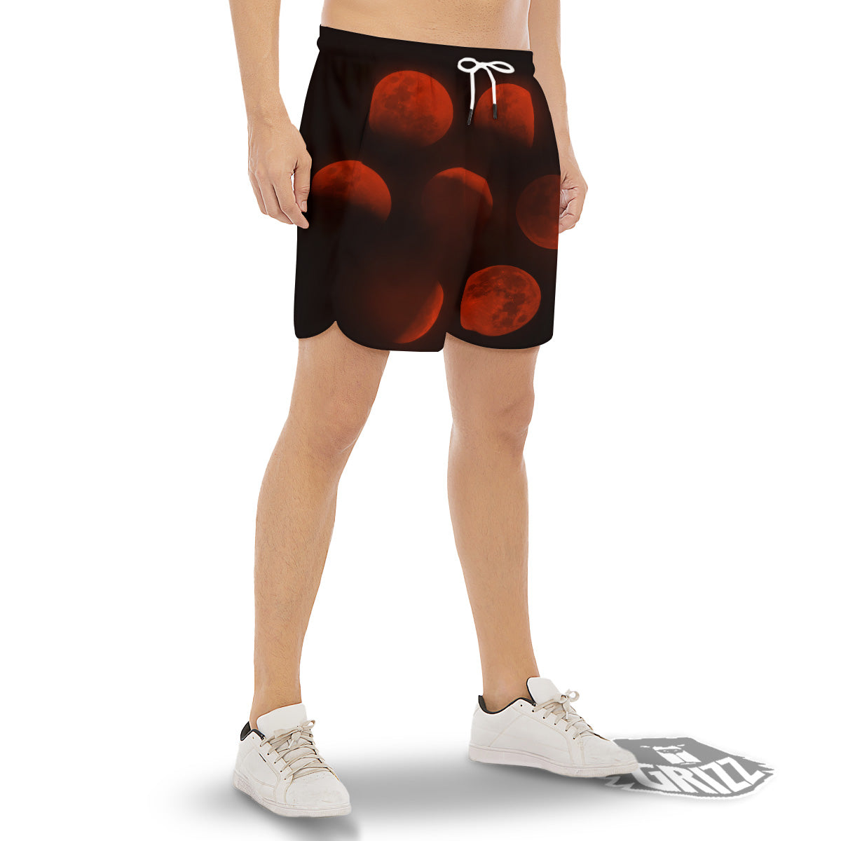 Lunar Phase Blood Moon Print Men's Gym Shorts-grizzshop