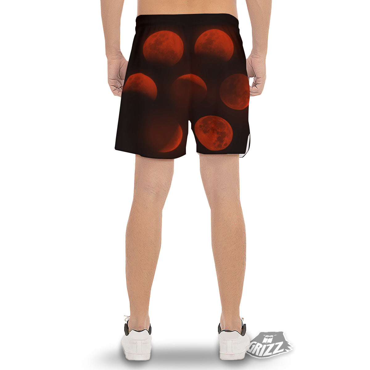 Lunar Phase Blood Moon Print Men's Gym Shorts-grizzshop