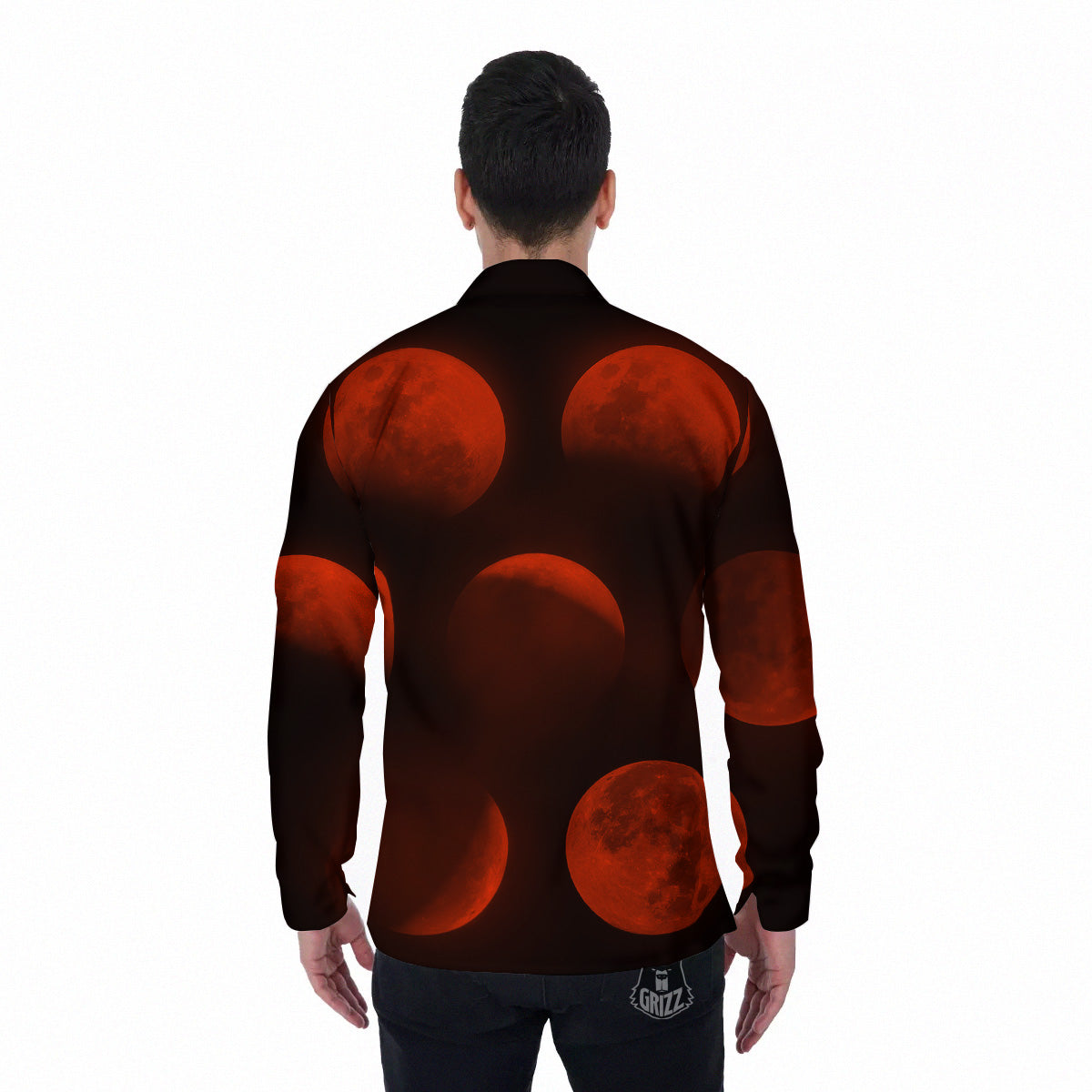 Lunar Phase Blood Moon Print Men's Long Sleeve Shirts-grizzshop