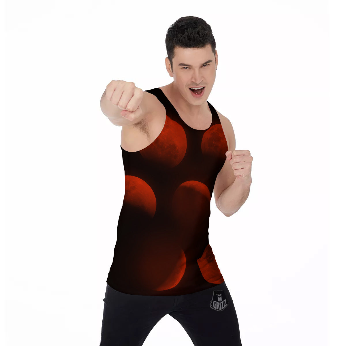 Lunar Phase Blood Moon Print Men's Tank Top-grizzshop