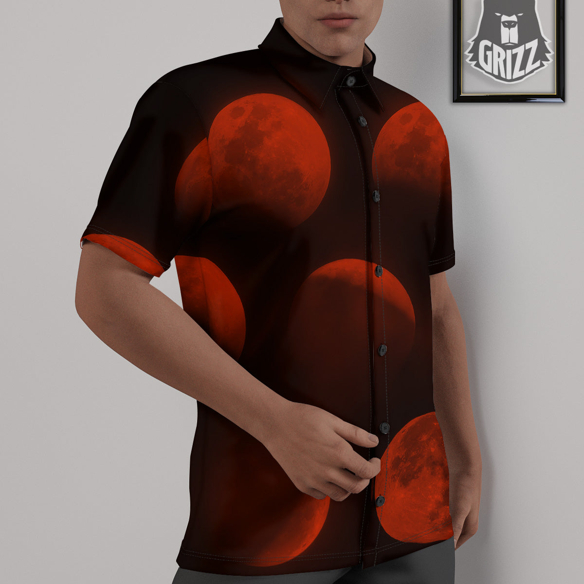 Lunar Phase Blood Moon Print Untucked Shirts-grizzshop