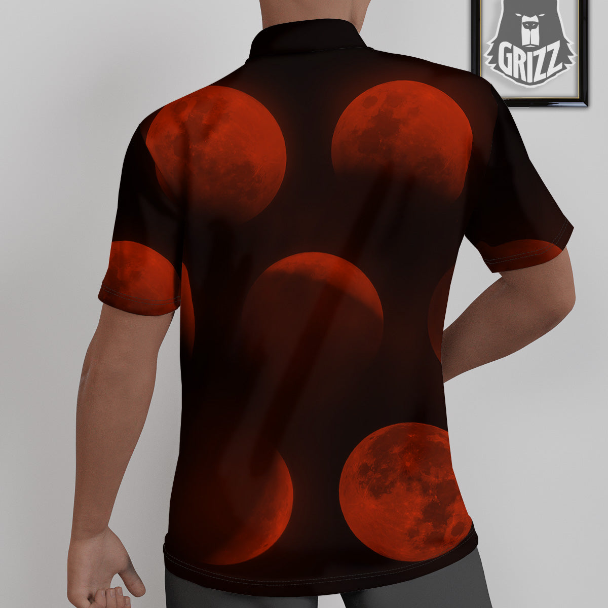 Lunar Phase Blood Moon Print Untucked Shirts-grizzshop