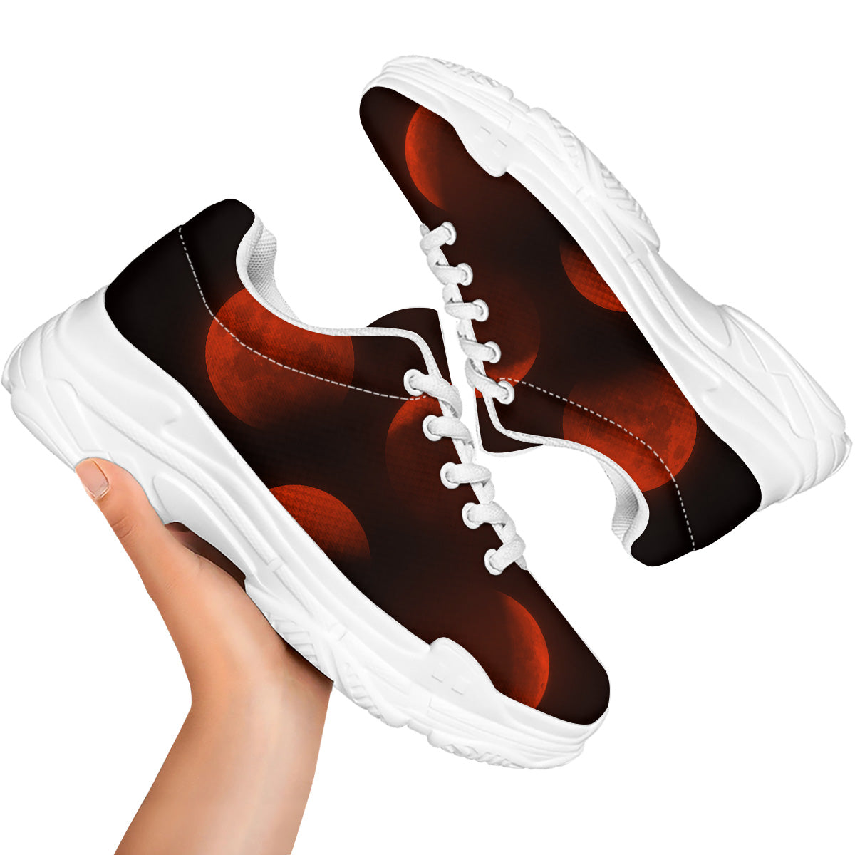 Lunar Phase Blood Moon Print White Chunky Shoes-grizzshop