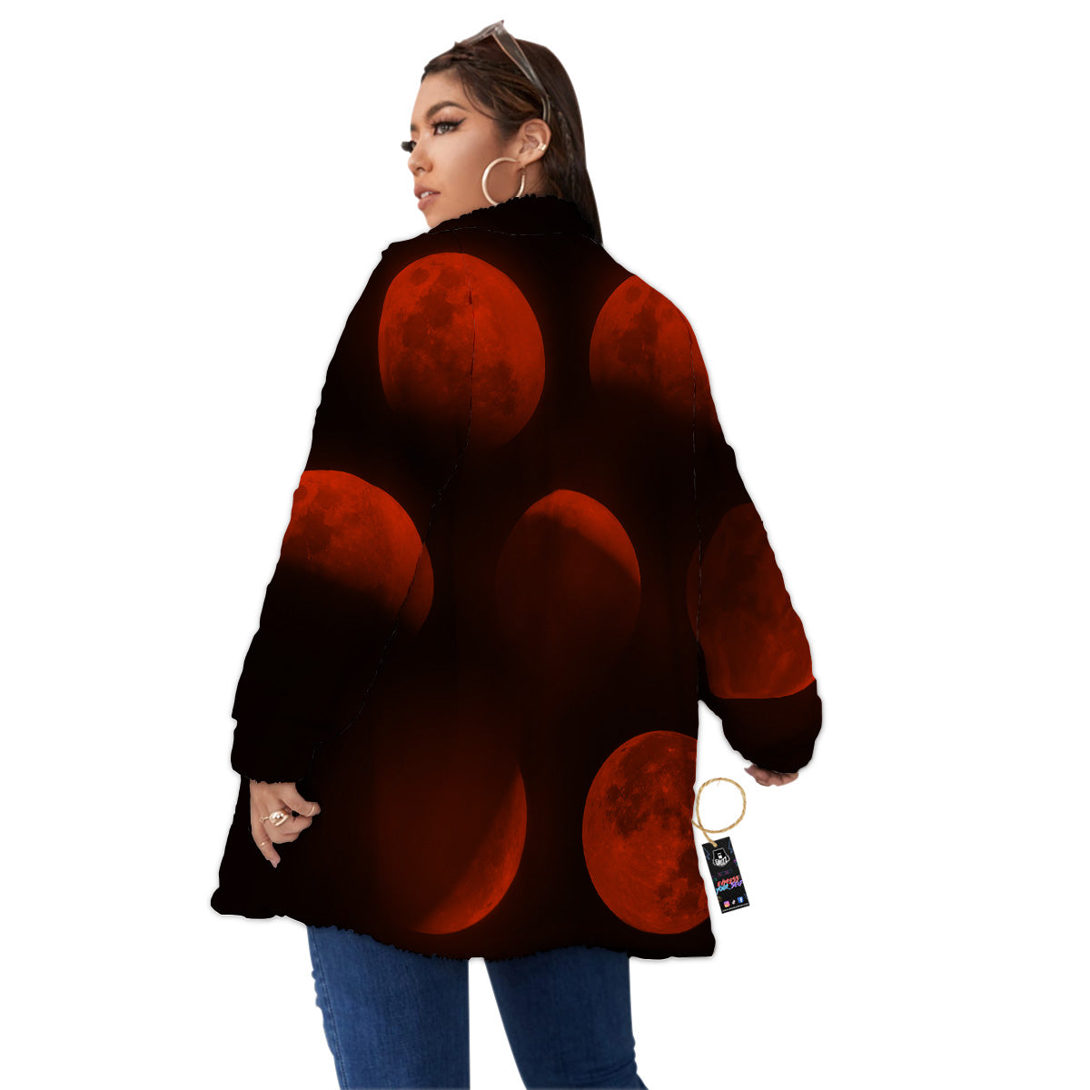 Lunar Phase Blood Moon Print Women's Sherpa Jacket-grizzshop
