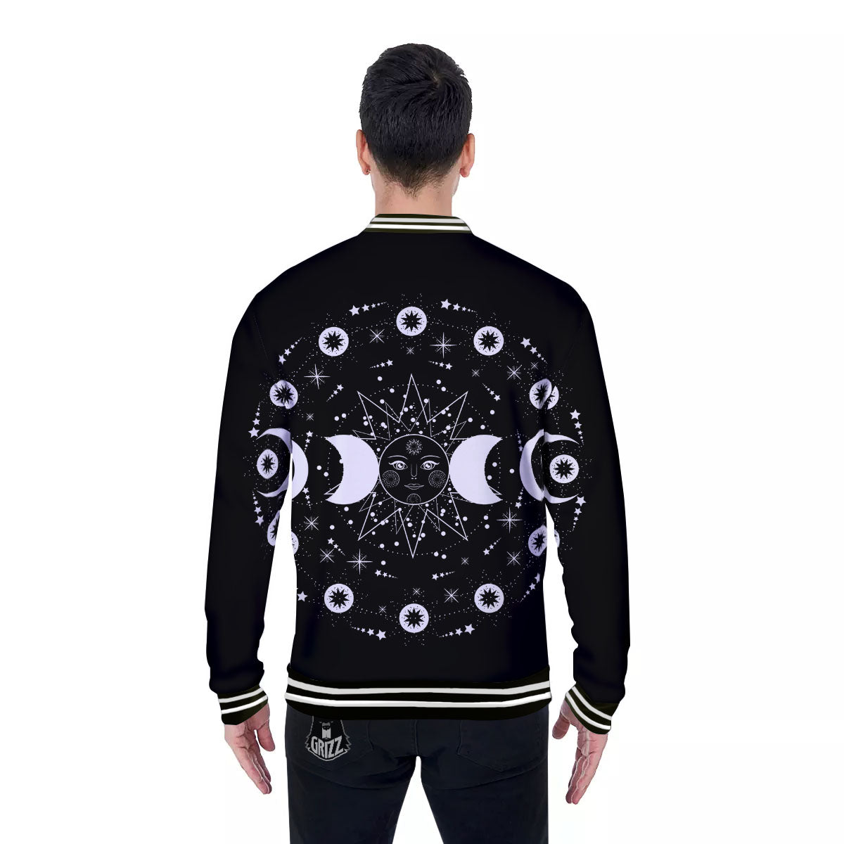 Lunar Phase Galaxy Print Baseball Jacket-grizzshop