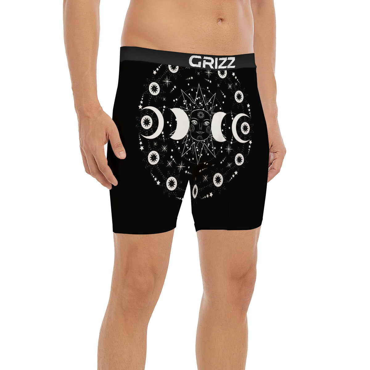 Lunar Phase Galaxy Print Boxer Briefs-grizzshop