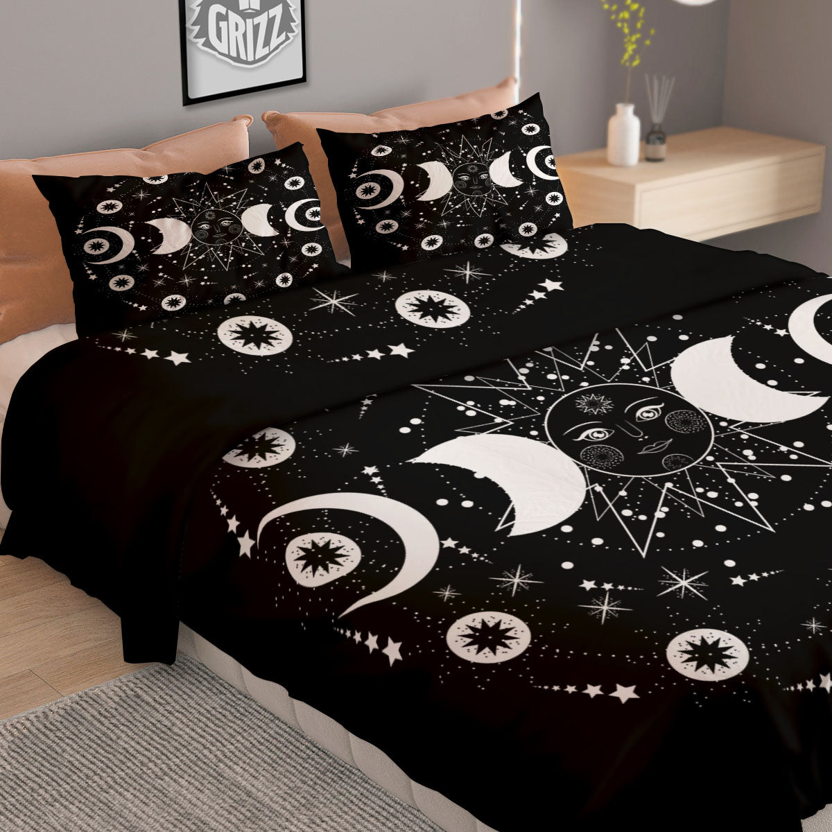 Lunar Phase Galaxy Print Duvet Cover Bedding Set
