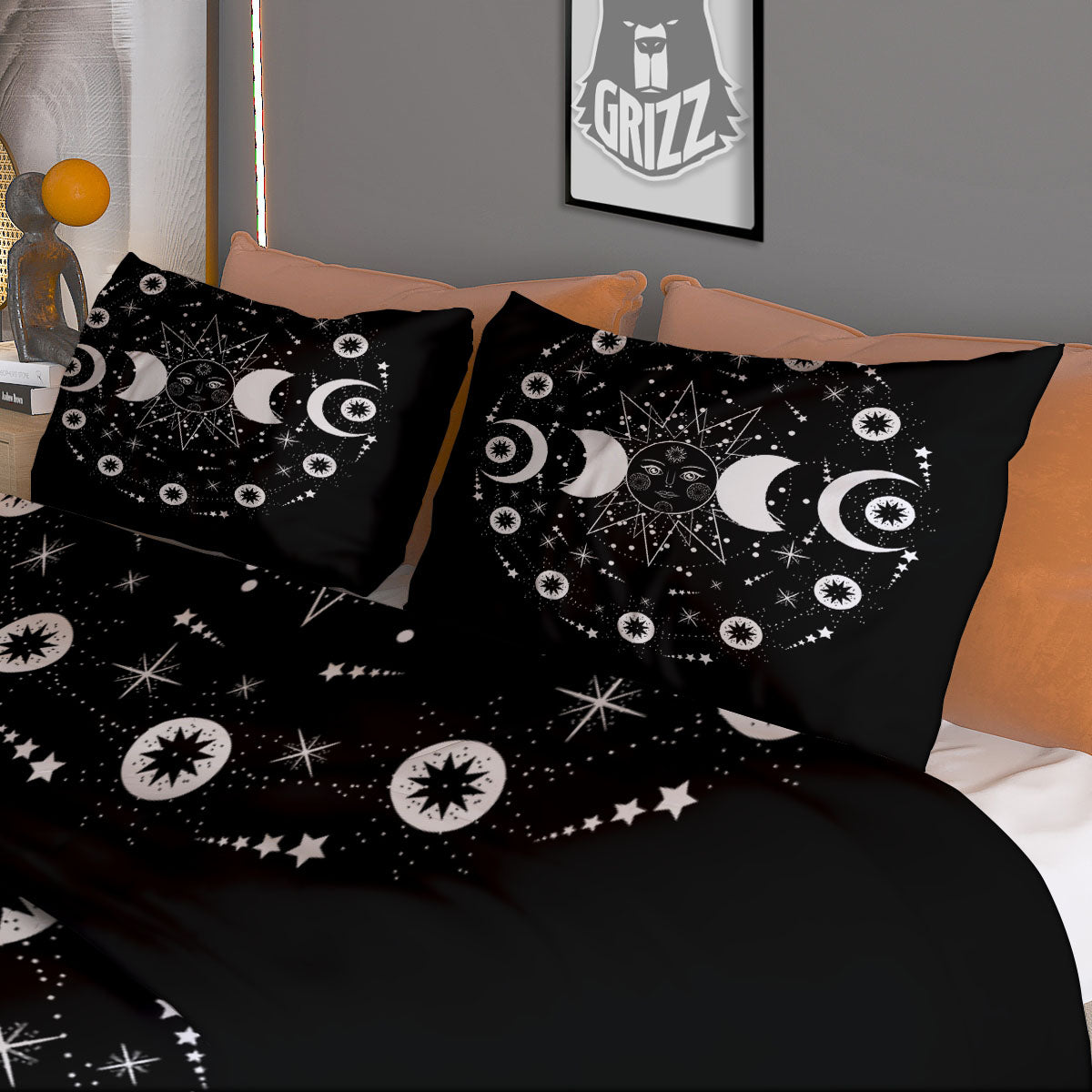 Lunar Phase Galaxy Print Duvet Cover Bedding Set