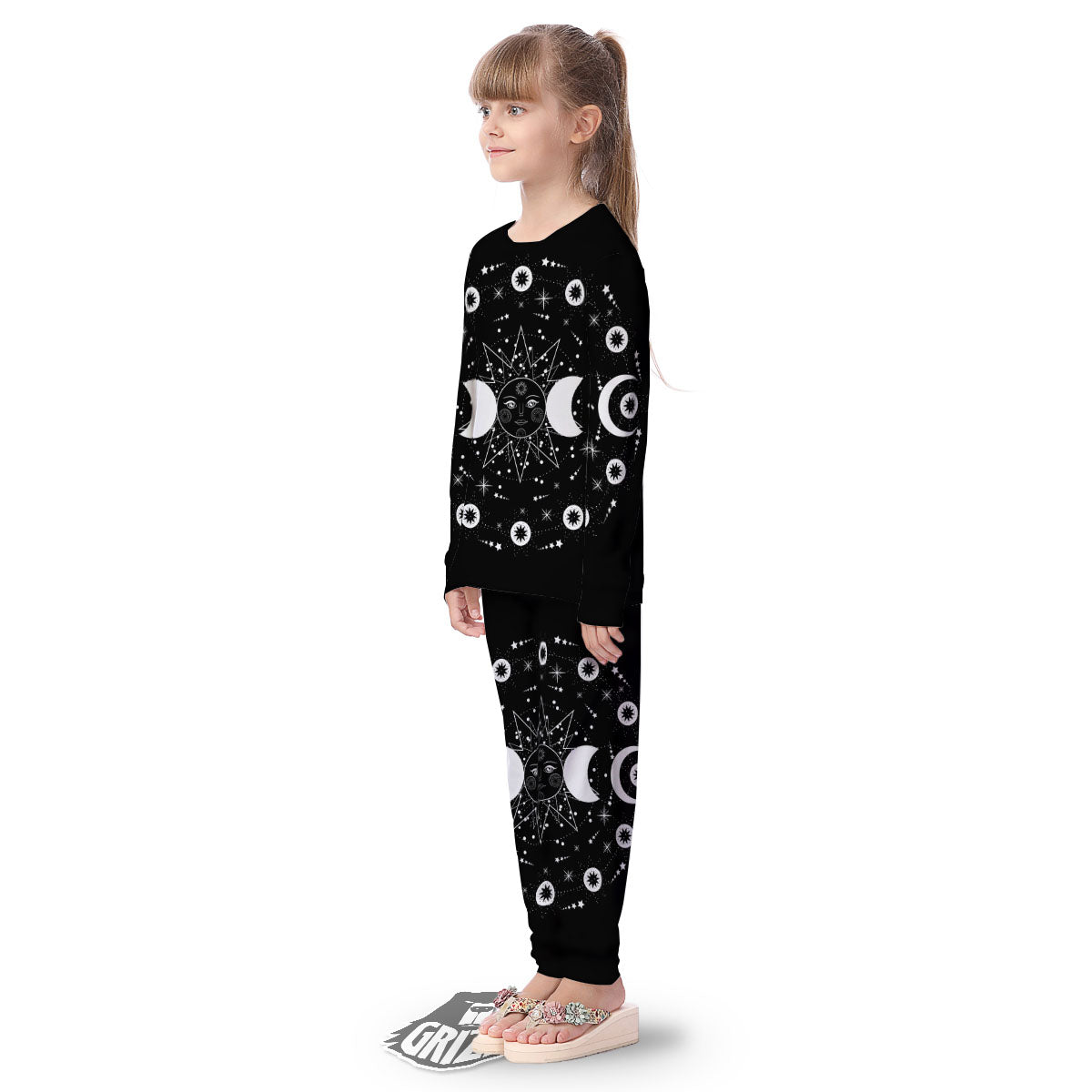 Lunar Phase Galaxy Print Kid's Pajamas-grizzshop