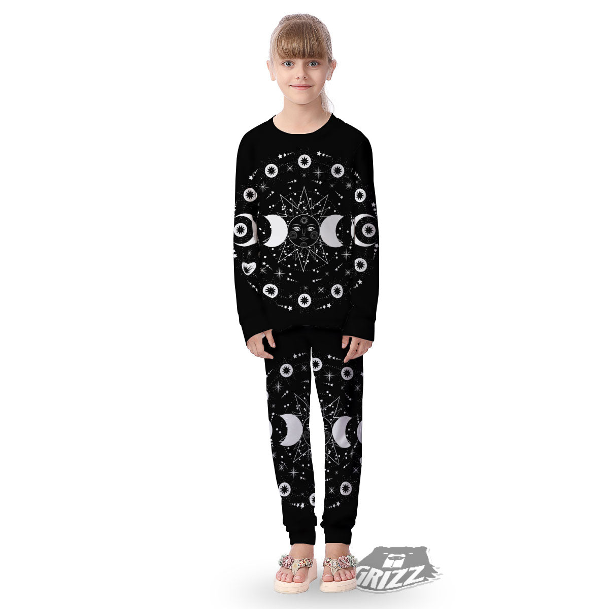 Lunar Phase Galaxy Print Kid's Pajamas-grizzshop