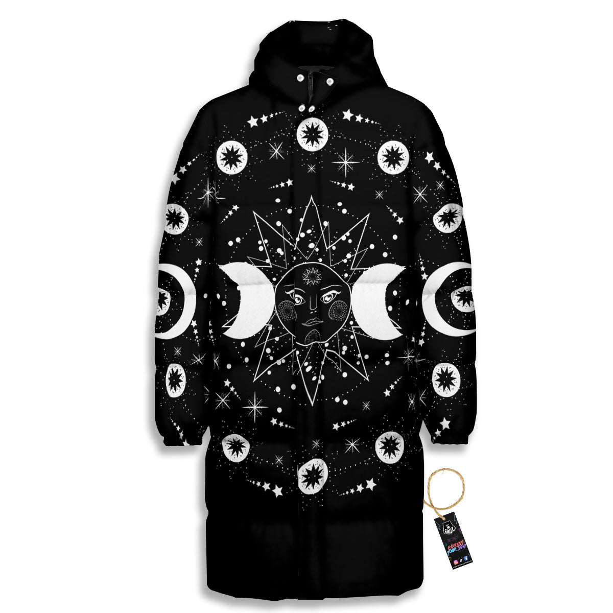 Lunar Phase Galaxy Print Long Down Jacket-grizzshop