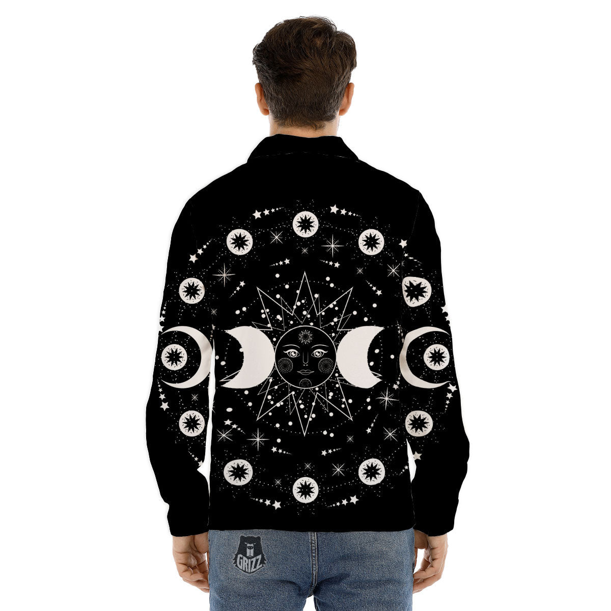 Lunar Phase Galaxy Print Men's Dress Shirts-grizzshop