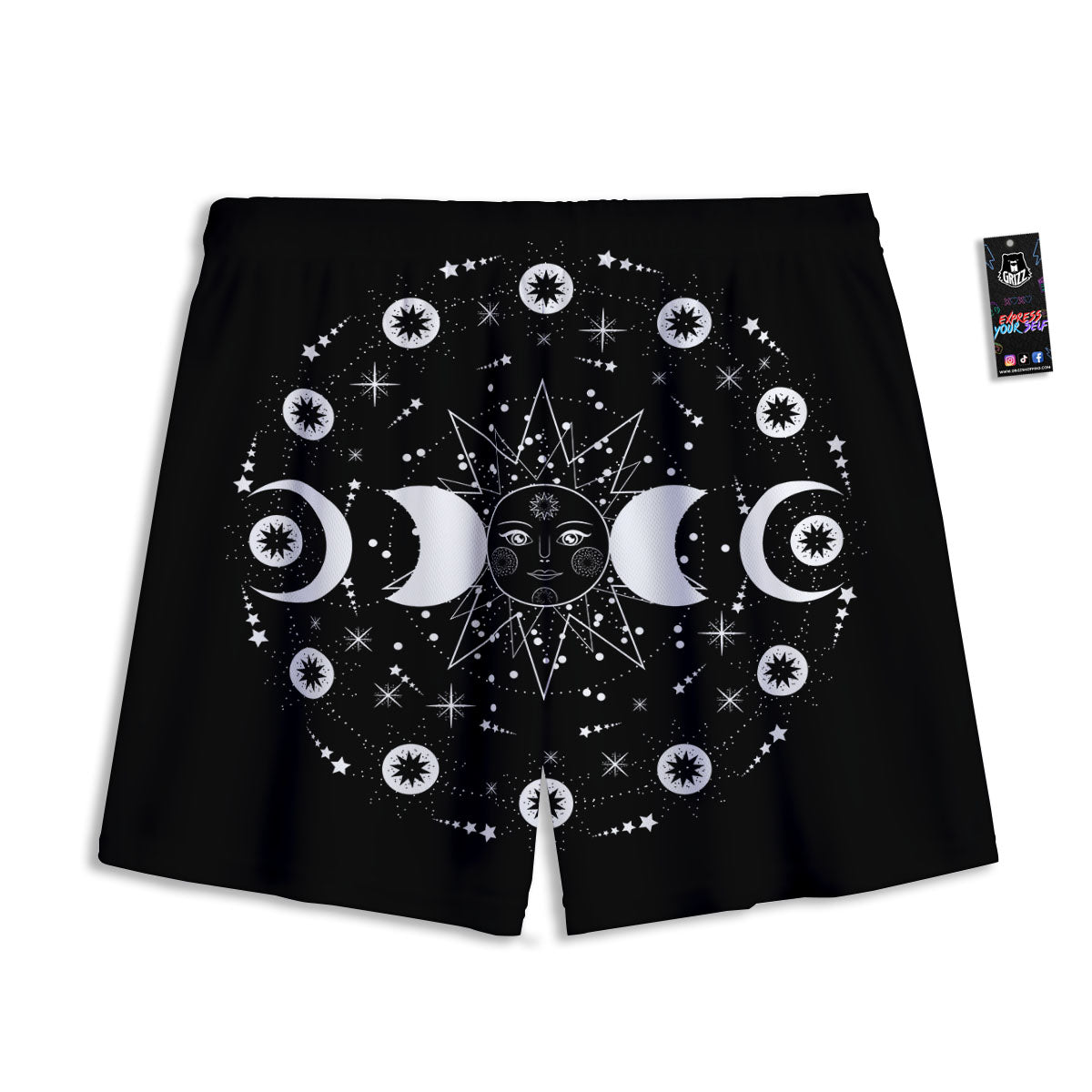 Lunar Phase Galaxy Print Mesh Shorts