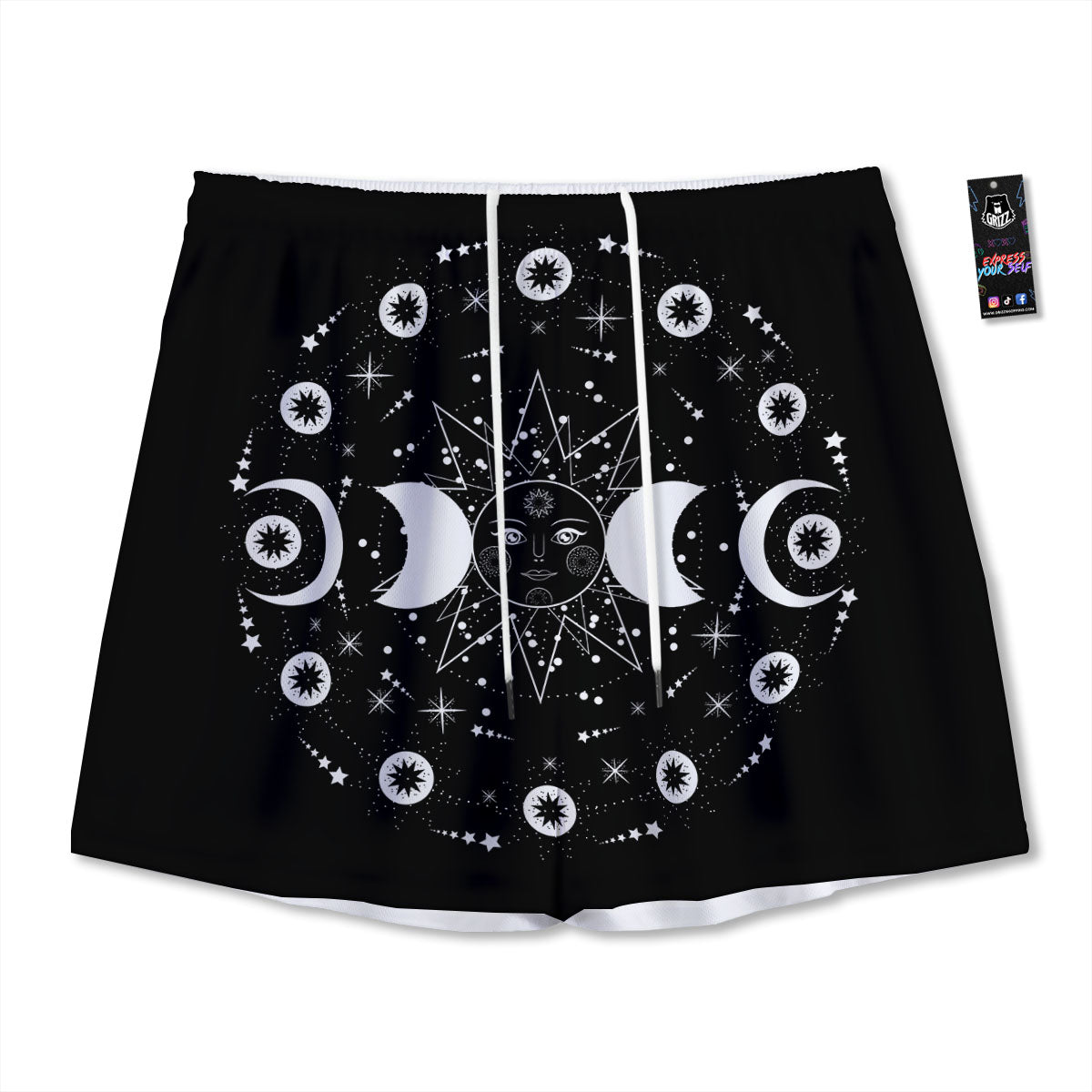 Lunar Phase Galaxy Print Mesh Shorts