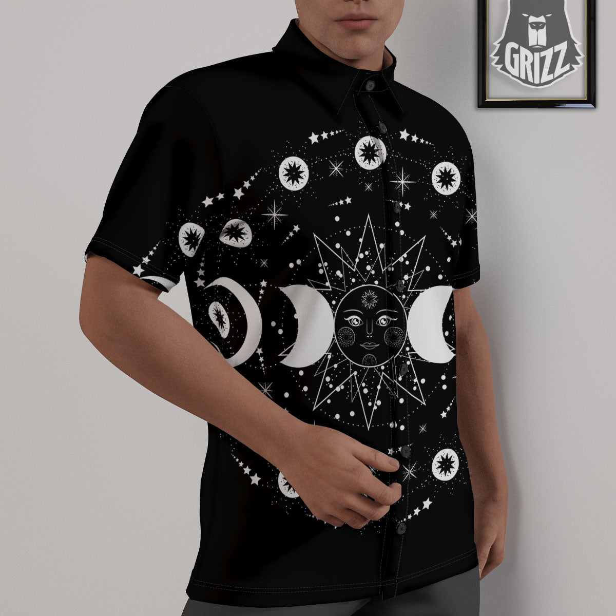 Lunar Phase Galaxy Print Untucked Shirts-grizzshop