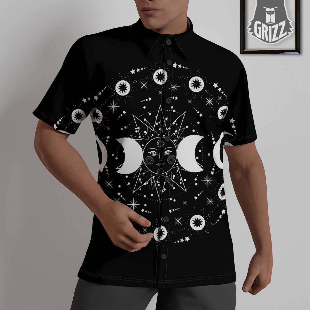 Lunar Phase Galaxy Print Untucked Shirts-grizzshop