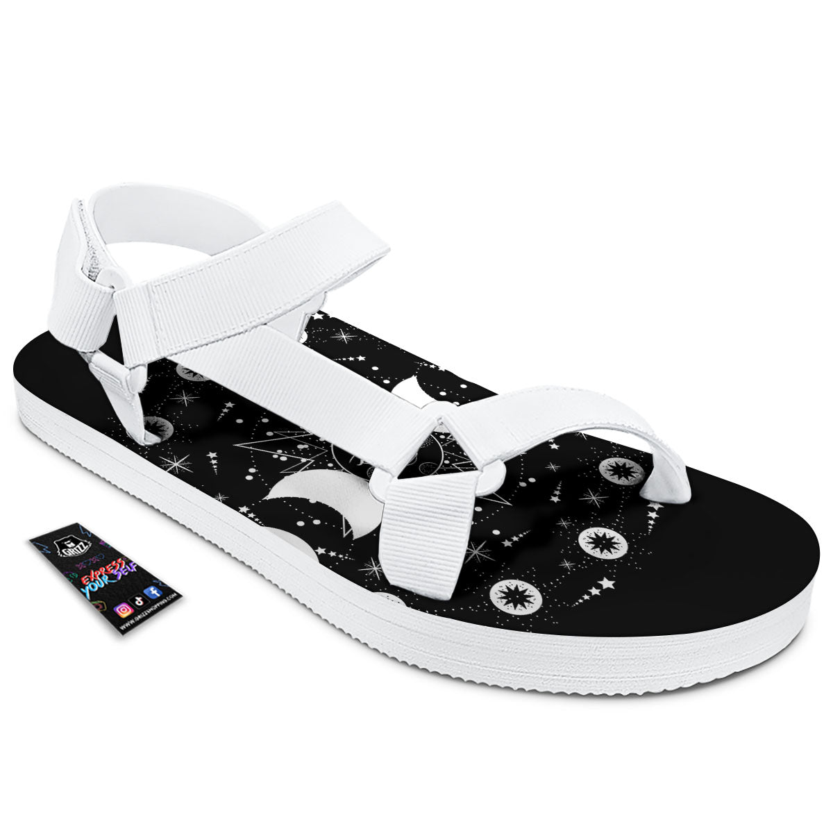 Lunar Phase Galaxy Print White Open Toe Sandals-grizzshop