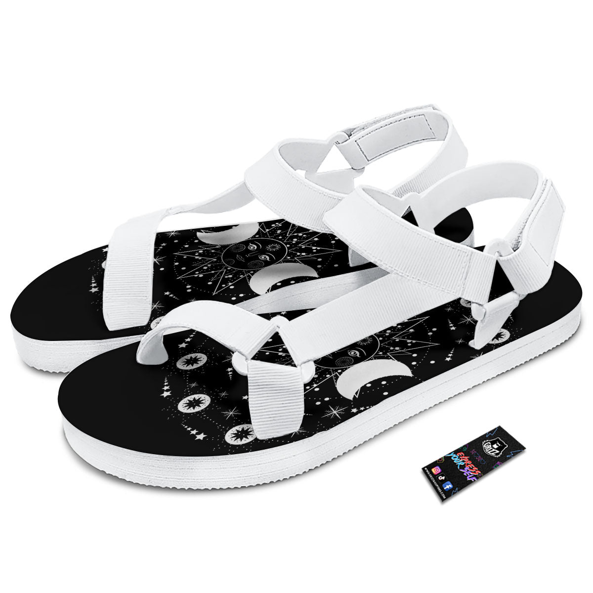 Lunar Phase Galaxy Print White Open Toe Sandals-grizzshop