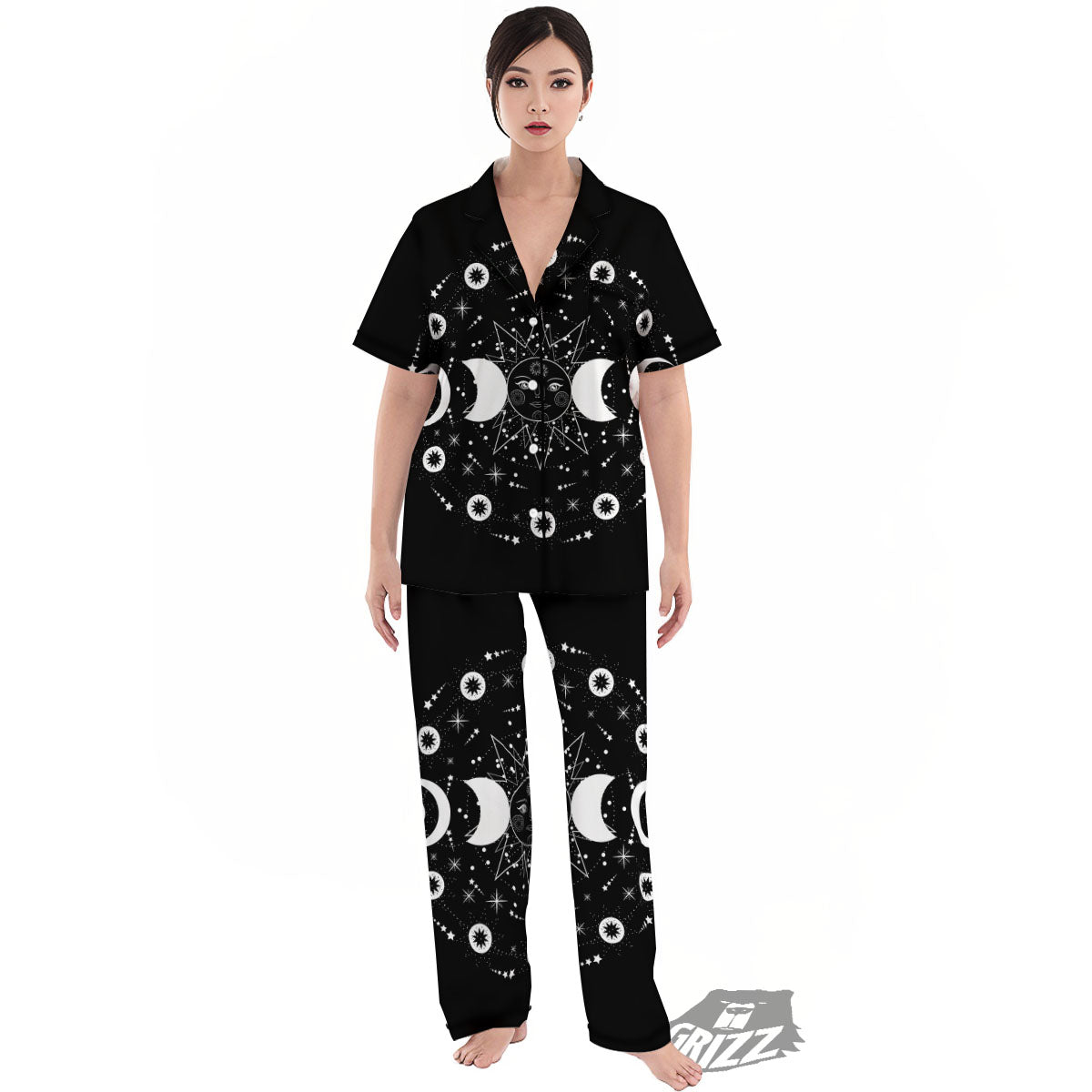 Lunar Phase Galaxy Print Women's Pajamas Set-grizzshop