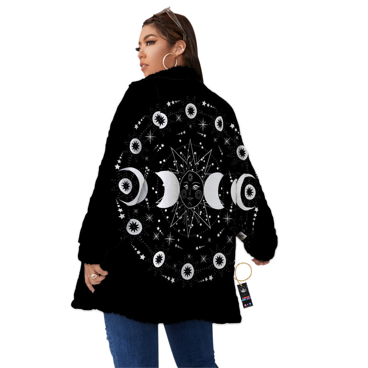 Lunar Phase Galaxy Print Women's Sherpa Jacket-grizzshop