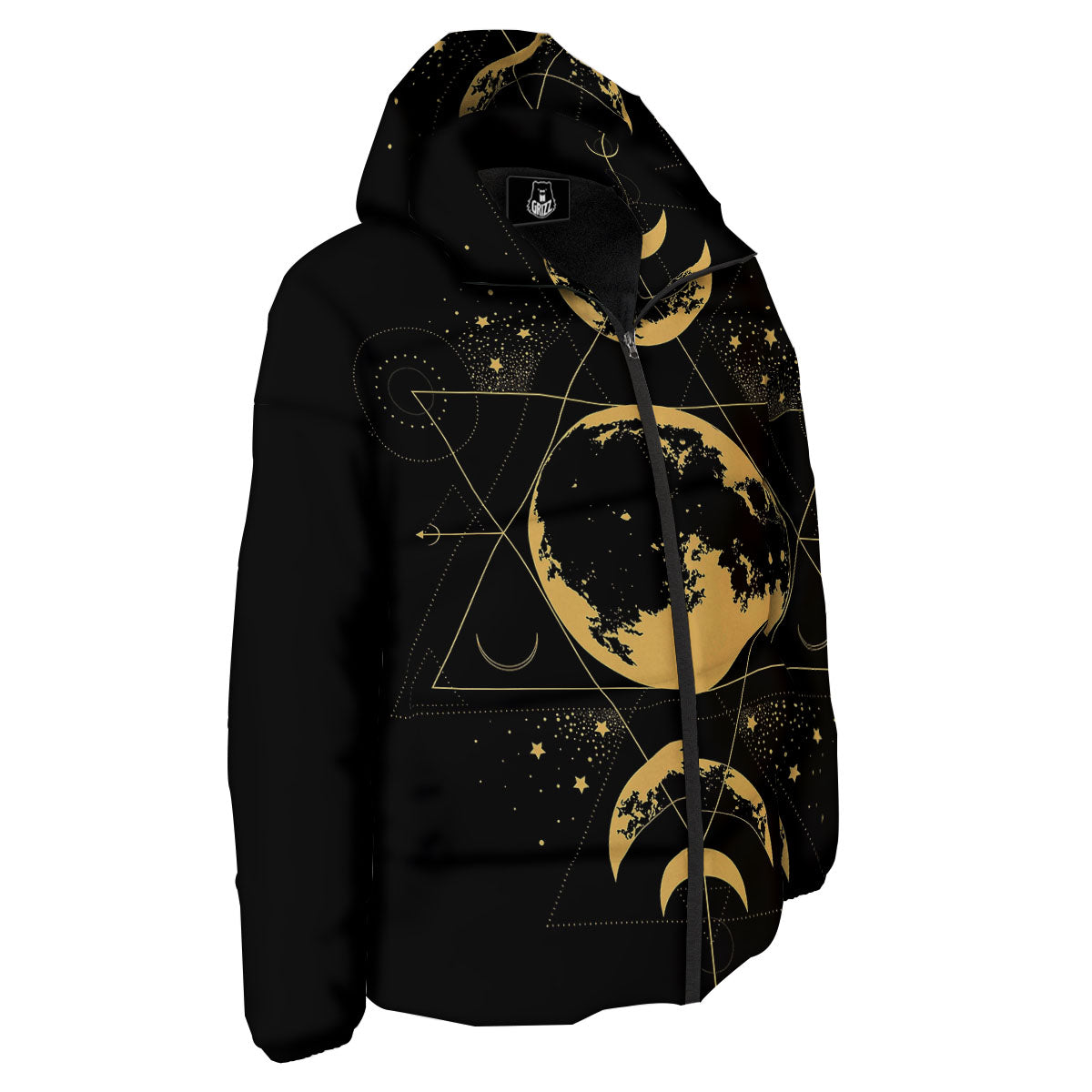 Lunar Phase Mystical Print Down Jacket-grizzshop