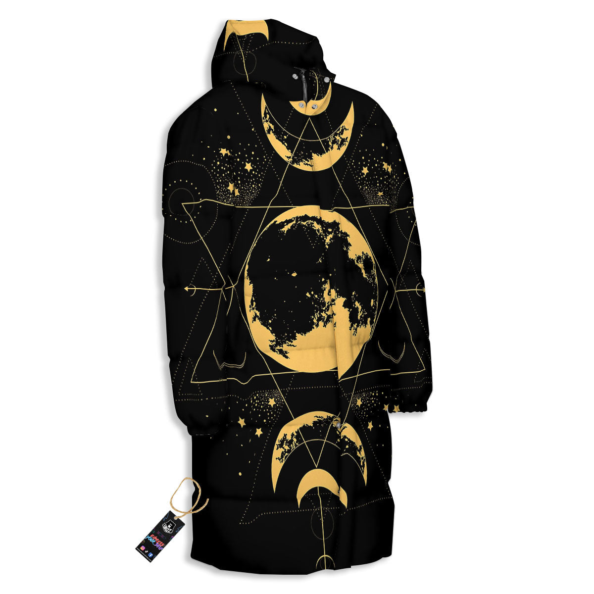 Lunar Phase Mystical Print Long Down Jacket-grizzshop