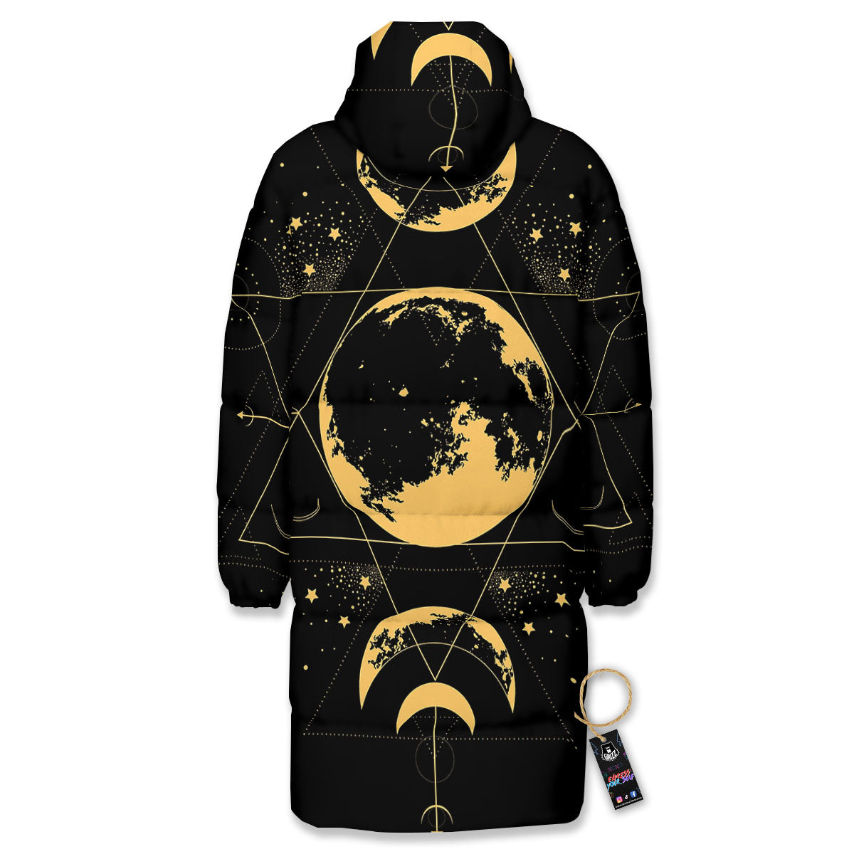Lunar Phase Mystical Print Long Down Jacket-grizzshop