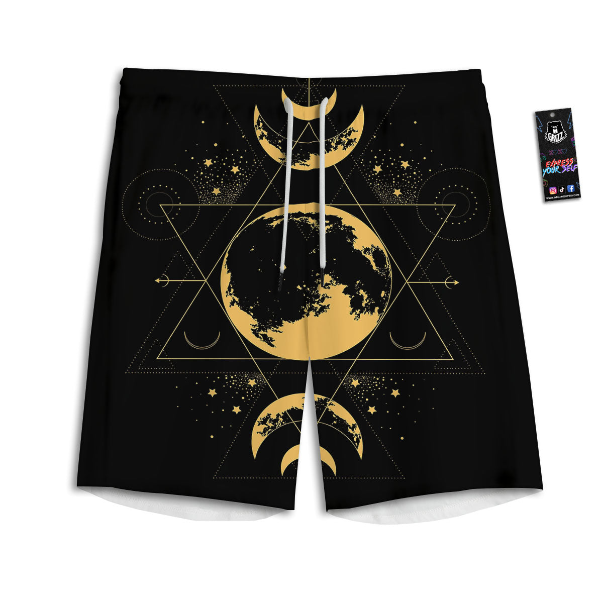 Lunar Phase Mystical Print Men's Athletic Shorts
