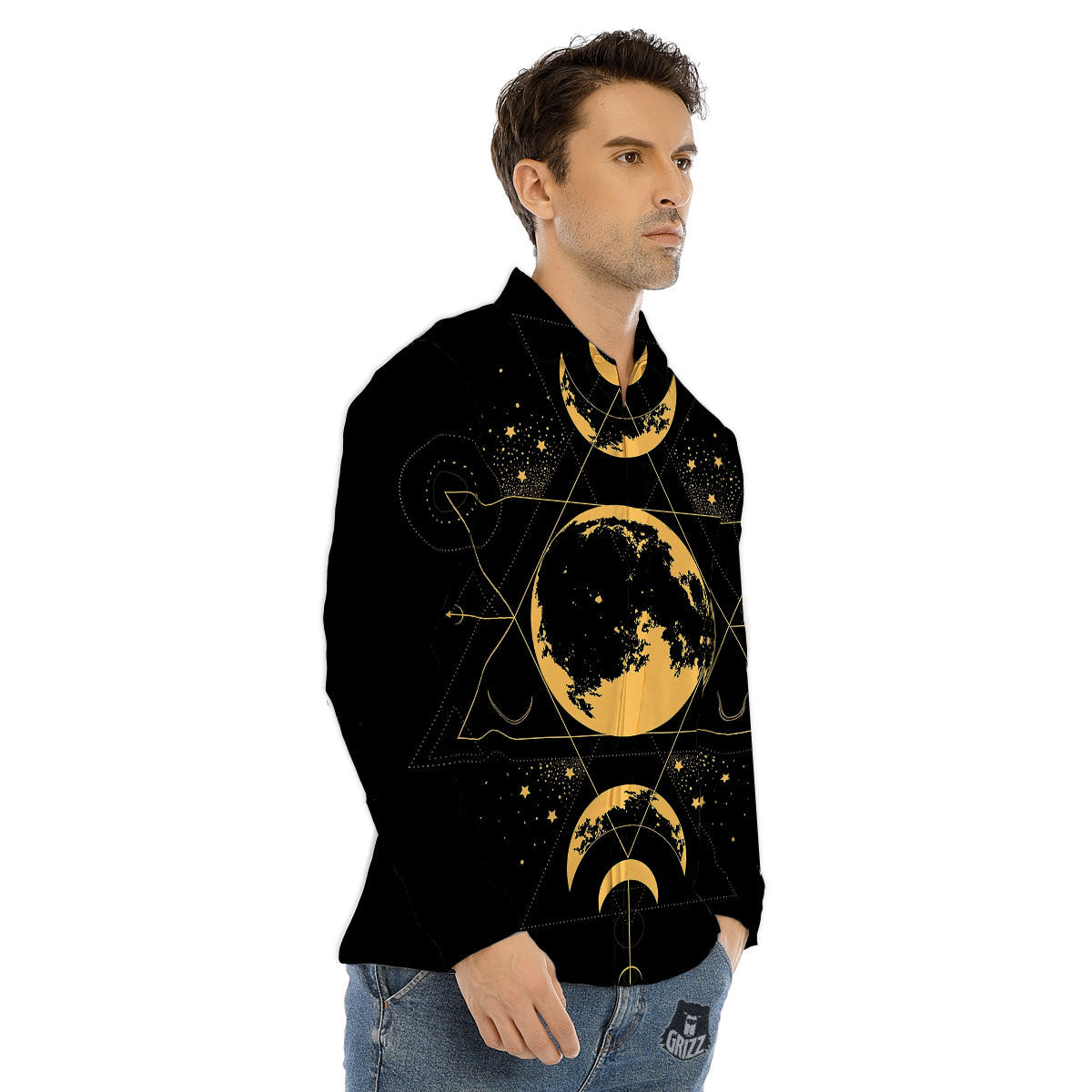 Lunar Phase Mystical Print Men's Dress Shirts-grizzshop