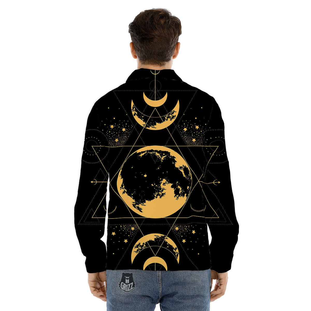 Lunar Phase Mystical Print Men's Dress Shirts-grizzshop