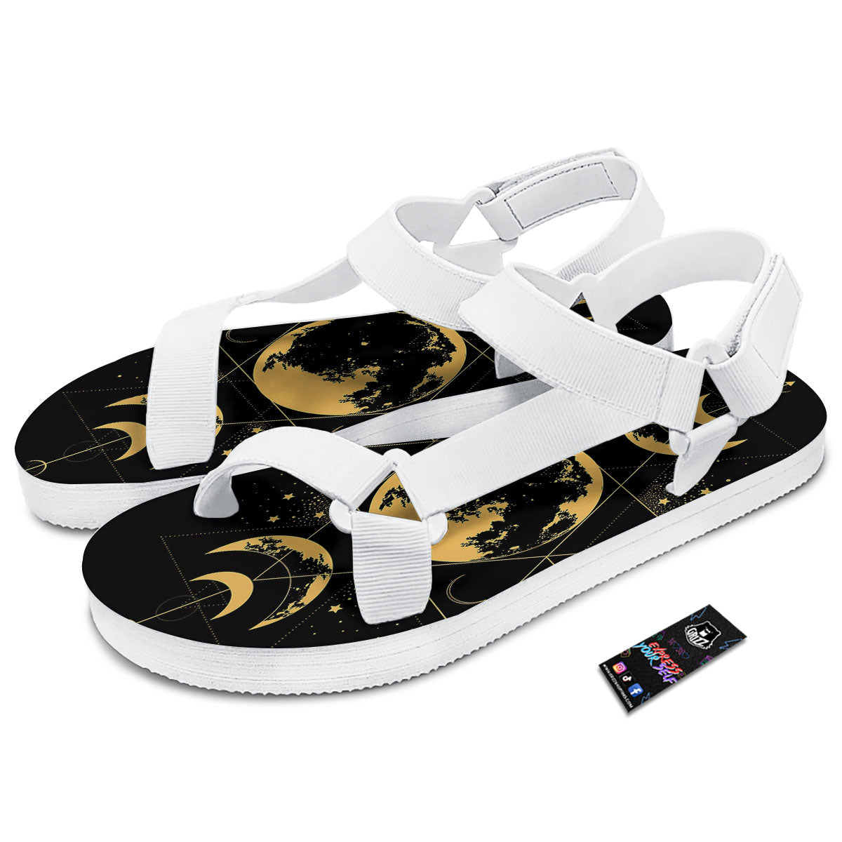 Lunar Phase Mystical Print White Open Toe Sandals-grizzshop