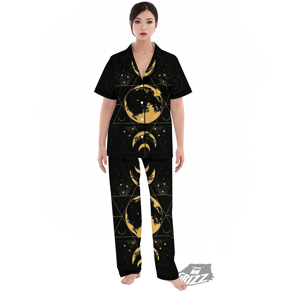 Lunar Phase Mystical Print Women's Pajamas Set-grizzshop