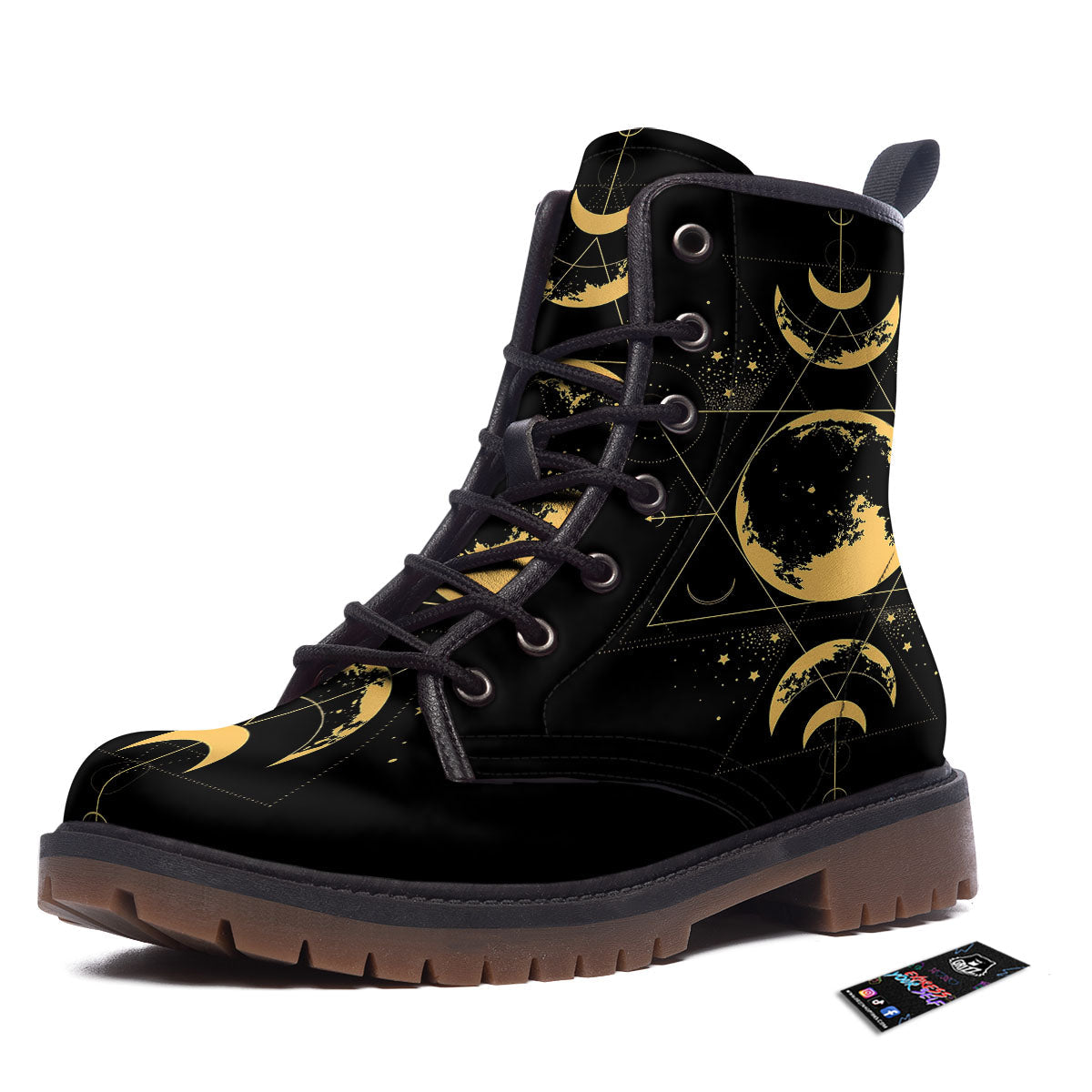 Lunar Phase Mystical Print Work Boots-grizzshop