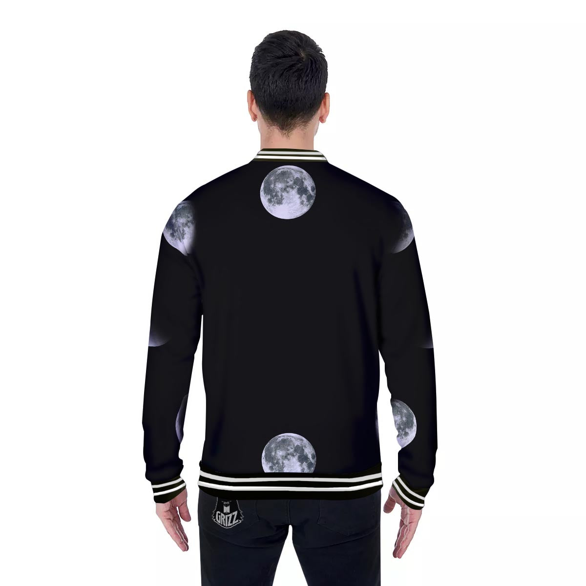 Lunar Phase Starry Sky Print Baseball Jacket-grizzshop