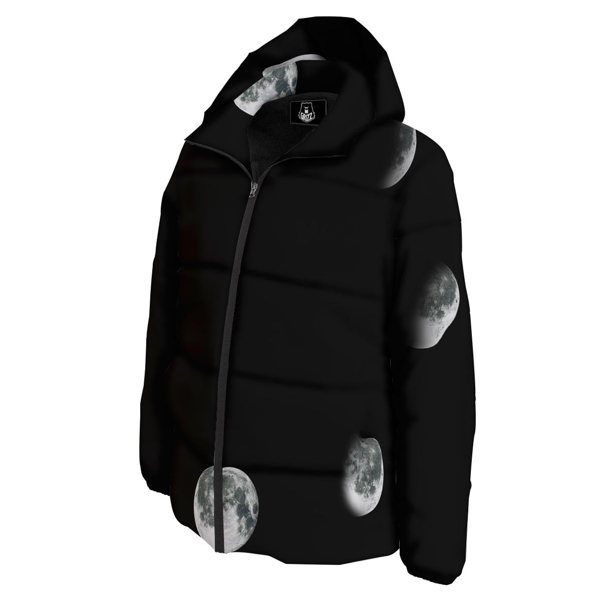 Lunar Phase Starry Sky Print Down Jacket-grizzshop