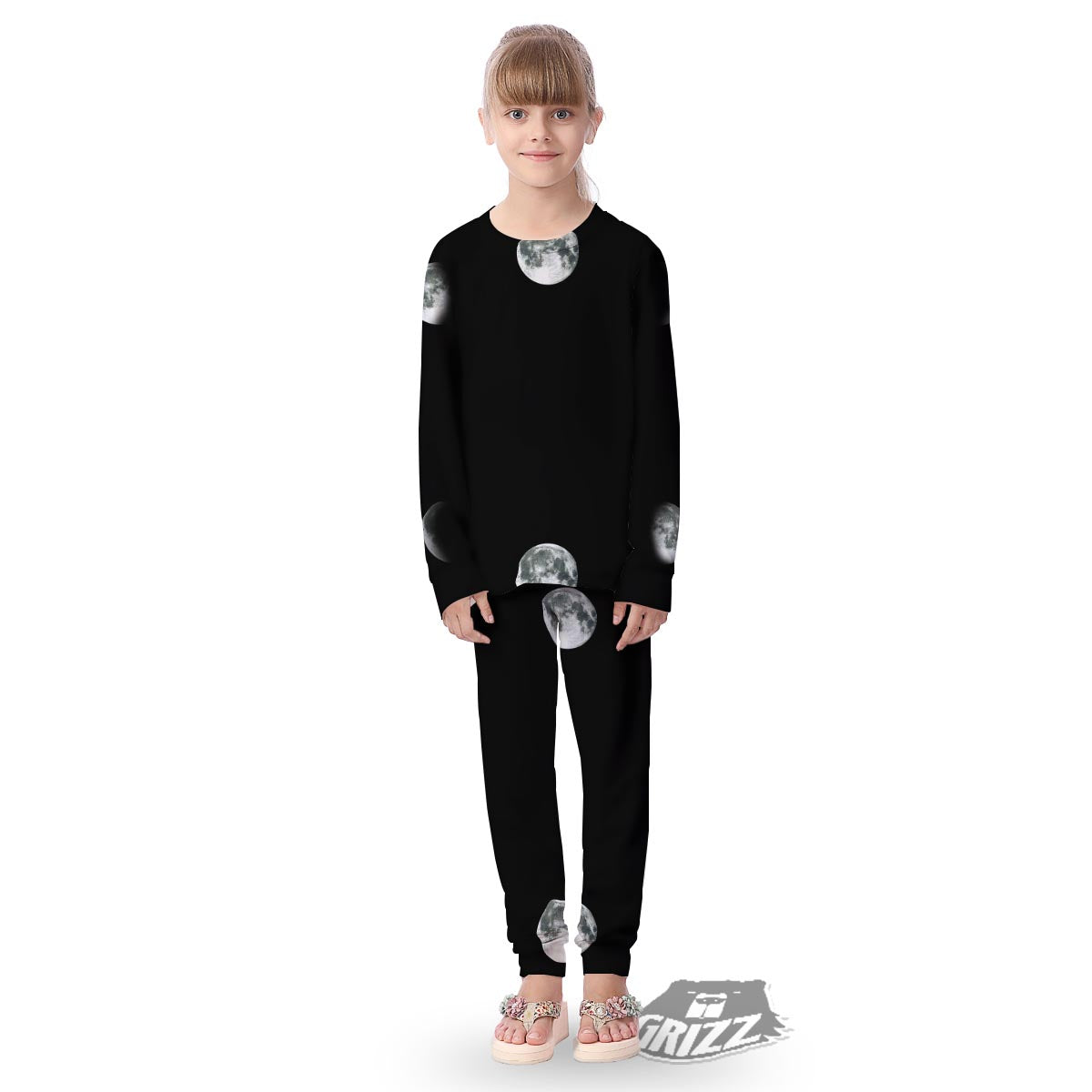 Lunar Phase Starry Sky Print Kid's Pajamas-grizzshop