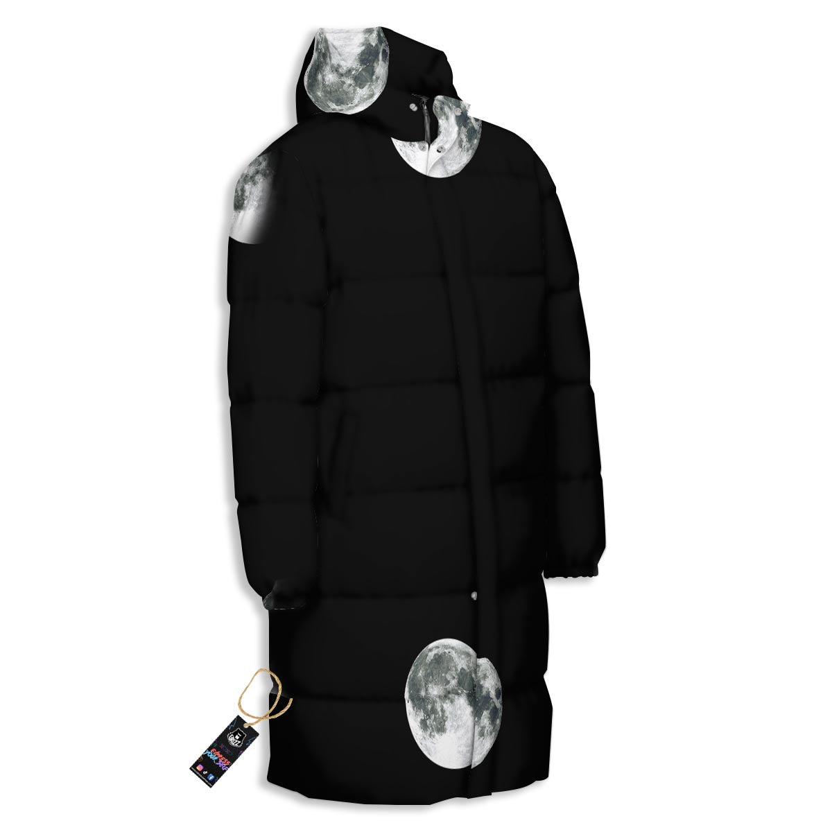 Lunar Phase Starry Sky Print Long Down Jacket-grizzshop