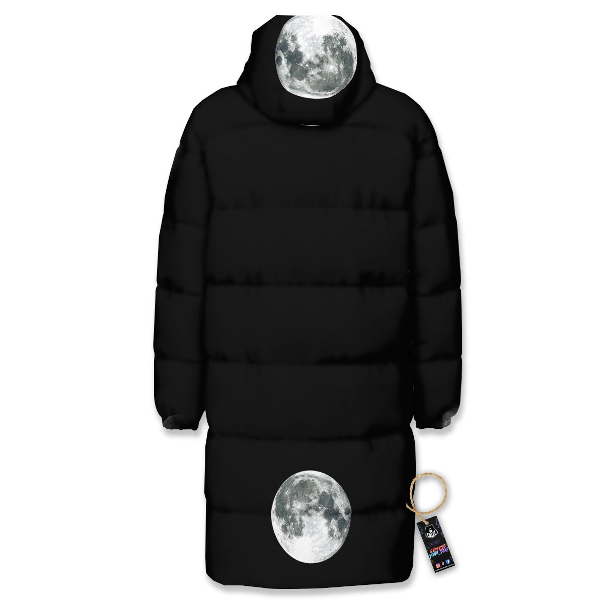 Lunar Phase Starry Sky Print Long Down Jacket-grizzshop