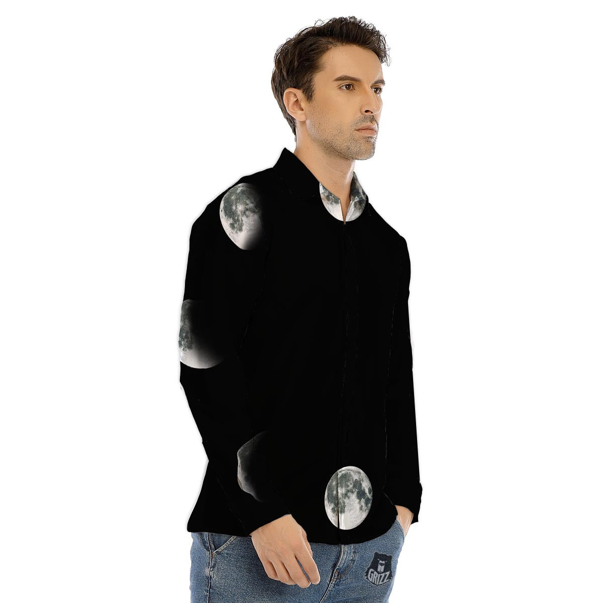Lunar Phase Starry Sky Print Men's Dress Shirts-grizzshop