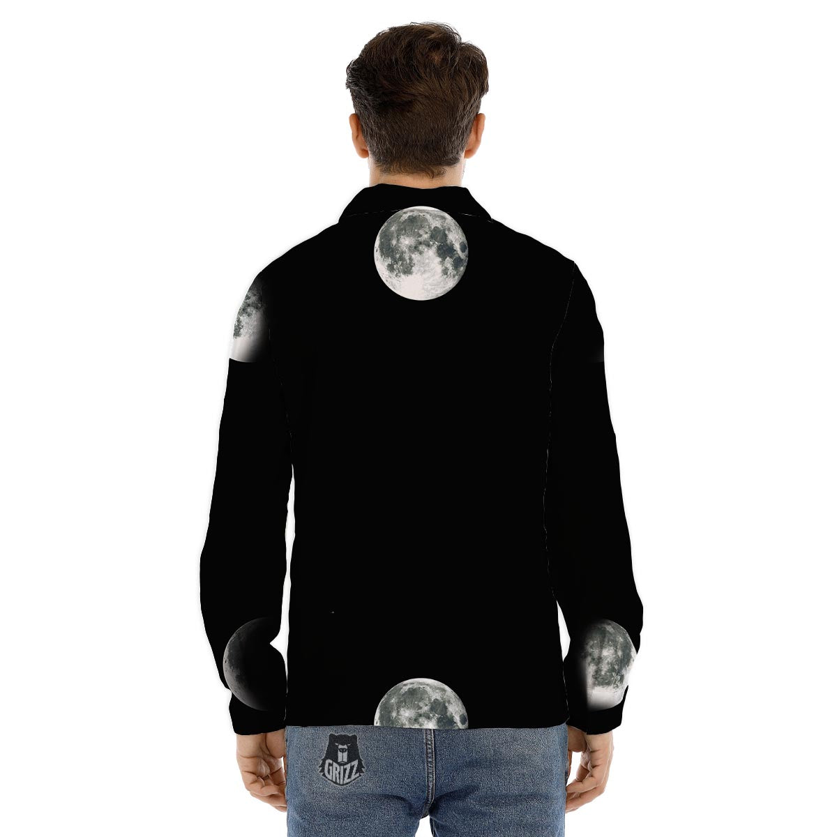 Lunar Phase Starry Sky Print Men's Dress Shirts-grizzshop