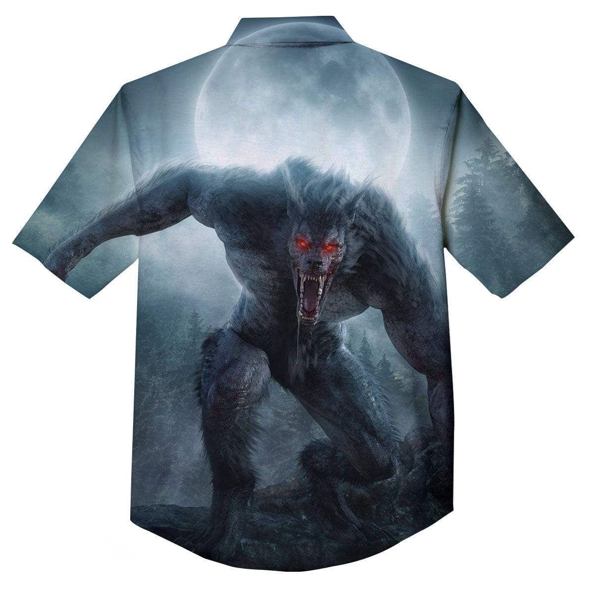 Lycan werewolf And Full Moon Print Button Up Shirt-grizzshop